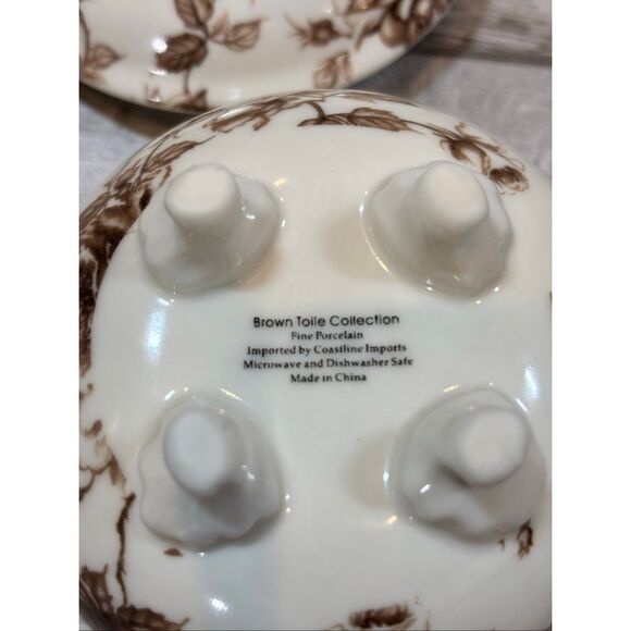 Brown Toile Collection Fine Porcelain Teapot Sugar Bowl and Creamer 3pc - Picture 14 of 14